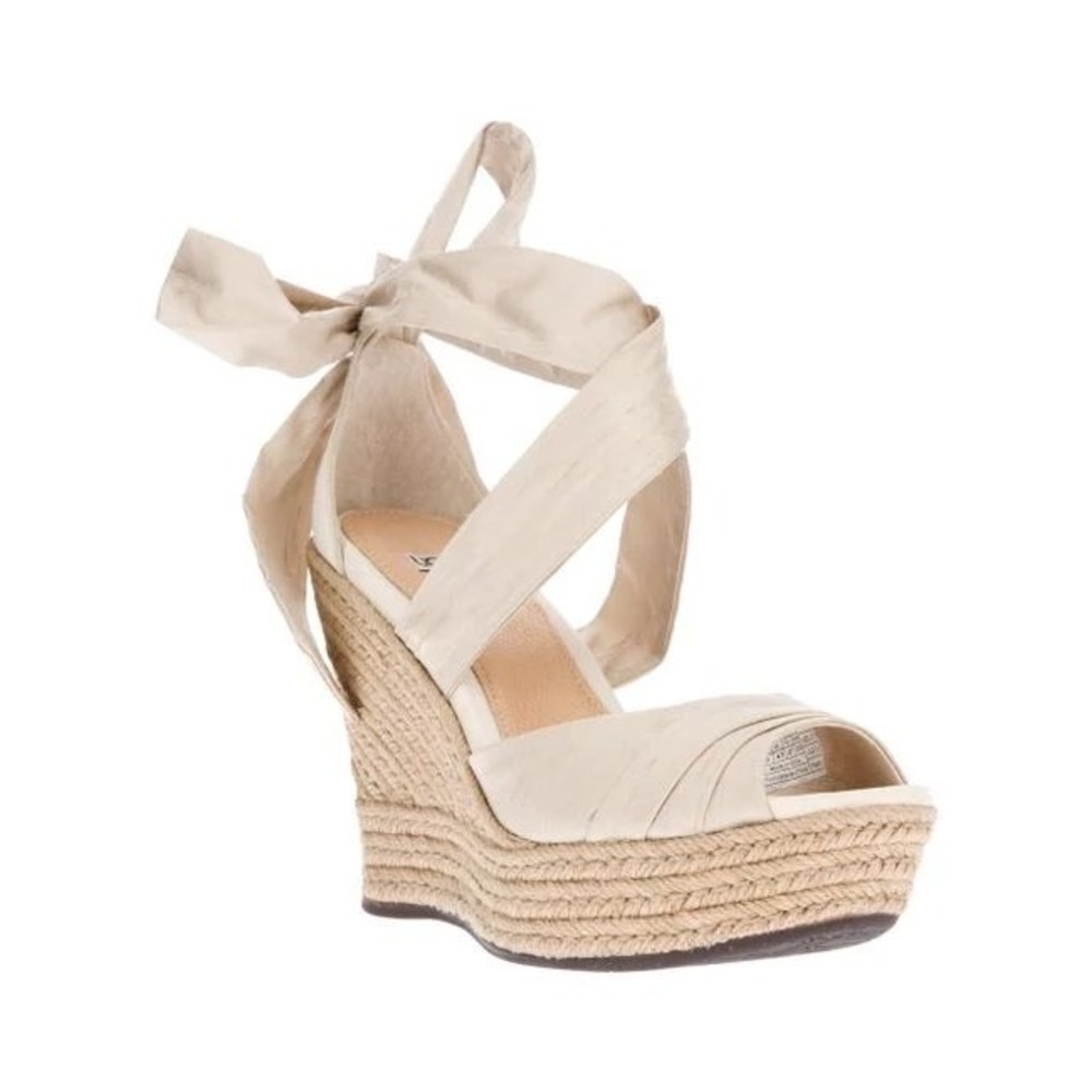 UGG Lucianna Cream Beige Ankle Tie Espadrille Wedge Sandals 1002916 Womens 8